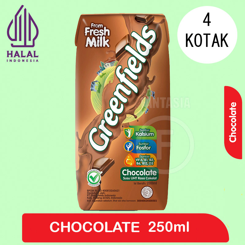 

GREENFIELDS SUSU UHT CHOCOLATE 250 ML PACK ISI 4 KOTAK FANTASIA