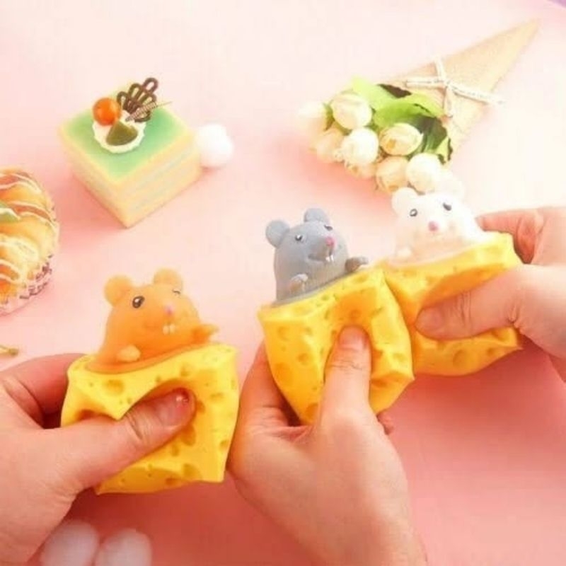 {DS} Mainan Pop it Squishy Karet Silikon / Mainan Squishy Mouse Squisi Tikus Keju Karet Silikon / Ma