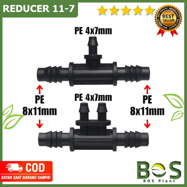 Bosplant - Konektor Reduce TEE 11 KE 7 MM Nepel T Konektor Ke Selang PE 8 X 11 MM & 4 X 7MM Uniring 