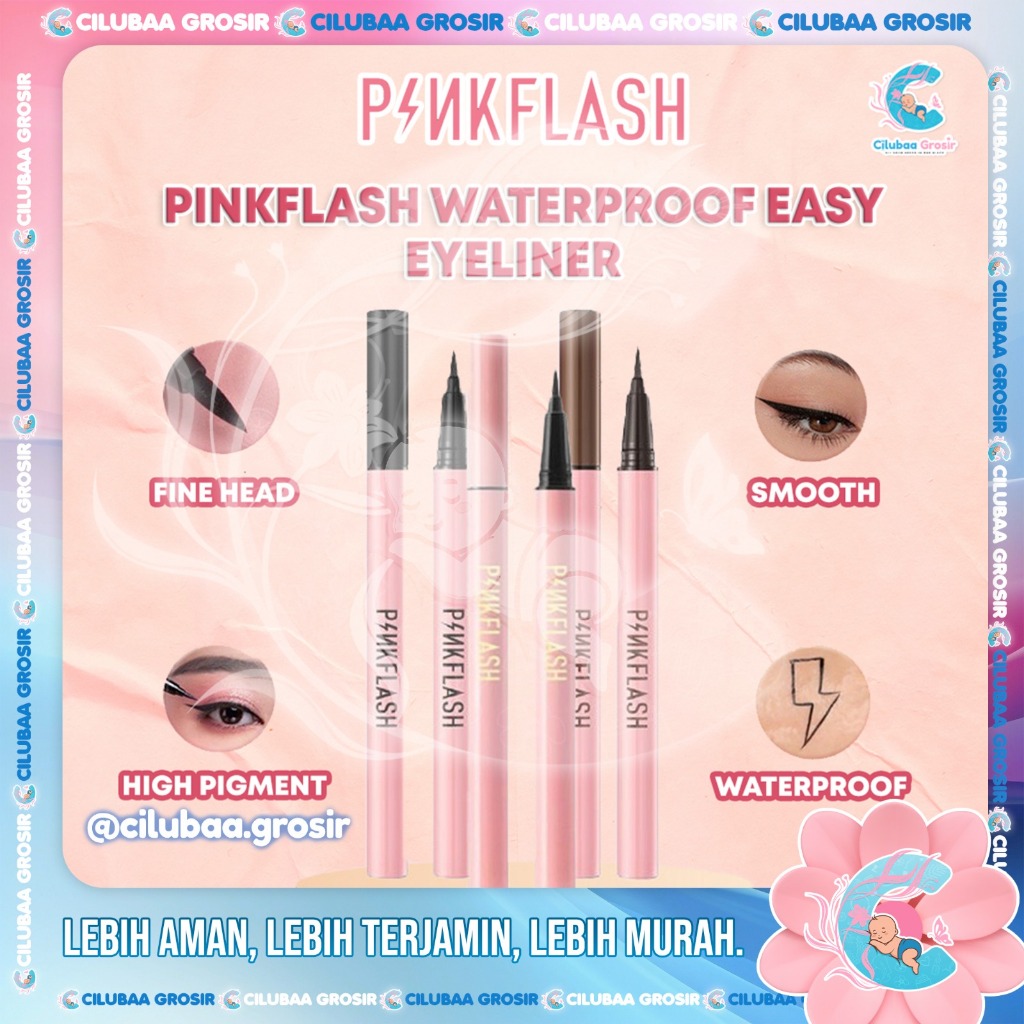 PINKFLASH Waterproof Easy Eyeliner Pen Black PF-E01 | Eye Liner Hitam & Coklat | Pink Flash Smoodgep