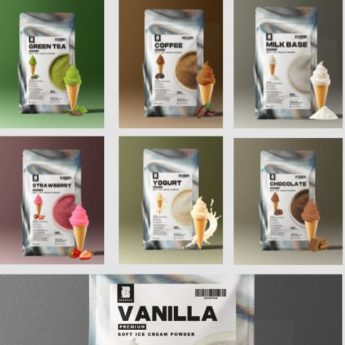 

BENMEER SOFT ICE CREAM MIX 1Kg VANILLA, CHOCOLATE, COFFEE, YOGURT, STRAWBERRY, GREENTEA 1Kg