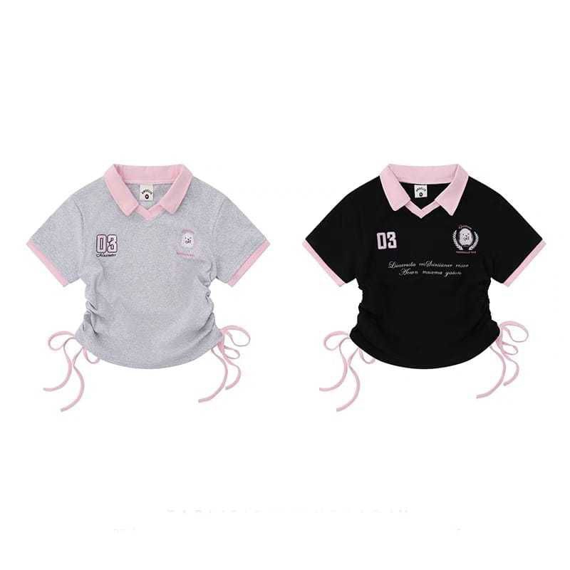 T-SHIRT COMBI 03 KERAH POLO ATASAN TALI SERUT CROP KOREA