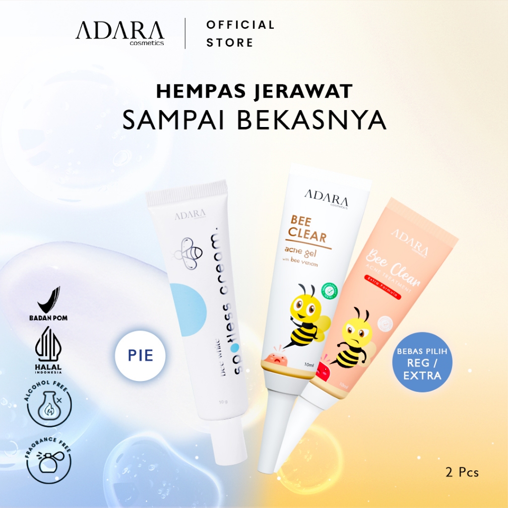 [Jerawat dan Bekas Jerawat PIE] ADARA - Bee White Spotless CREAM + Bee Clear Acne Gel Regular/Extra 