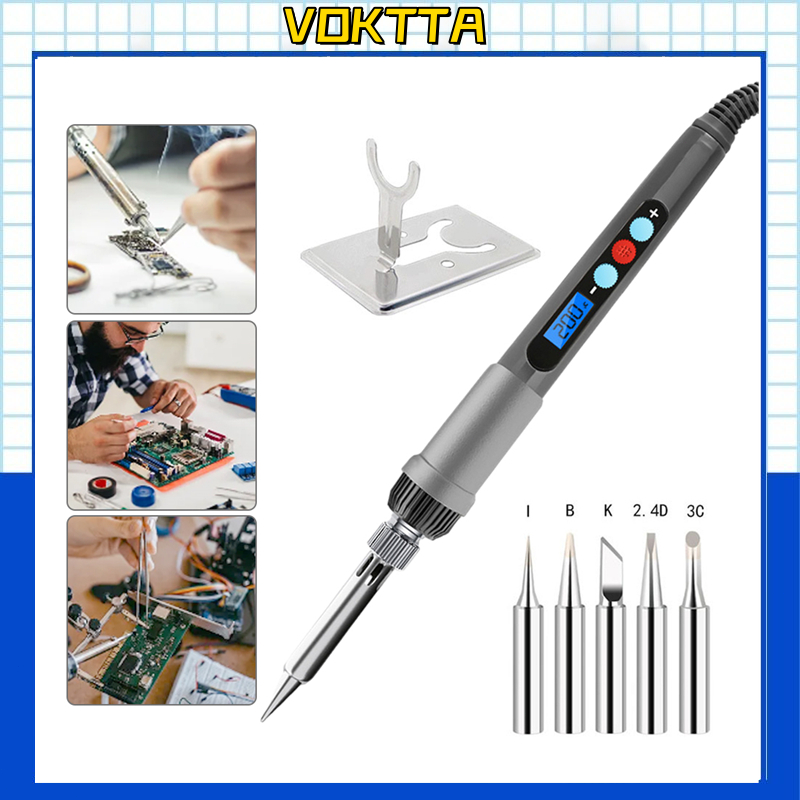 Alat perbaikan las elektronik tampilan Digital tampilan Digital besi solder elektrik 60W dengan ujun