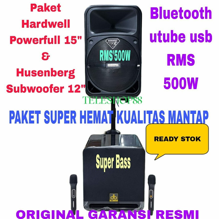 Paket Sound System Speaker Portable 15 Inch Hardwell Powerfull 15 Pro+Subwoofer Aktif Dusenberg 12 I