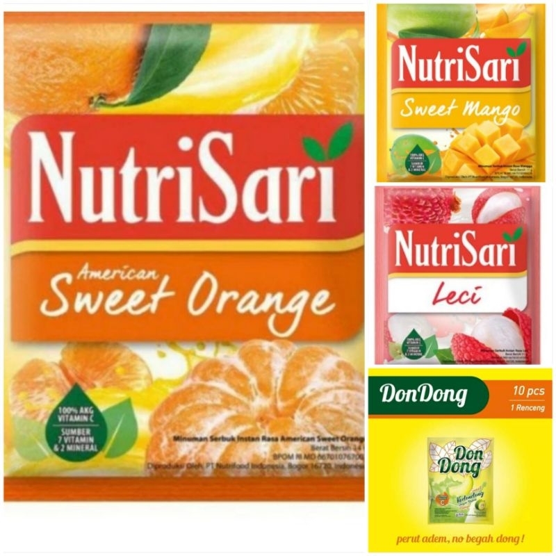 

Nutrisari Sachet renceng 14gr x 10 American Sweet Orange / Sweet Mango / Lychee / Dondong