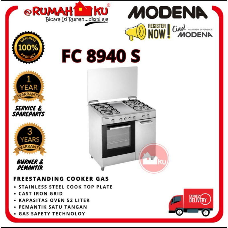 MODENA FC 8940S KOMPOR GAS FREESTANDING + GRILL TURNSPIT + OVEN