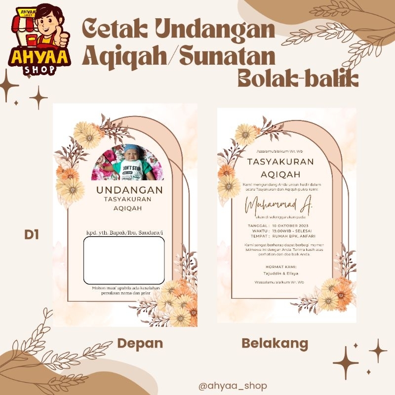 ❤Ahyaa Shop ❤ Kartu Undangan Aqiqah/ Undangan Aqiqah/Undangan Khitan/ Tedak Siten/Selapanan/ Tasyaku