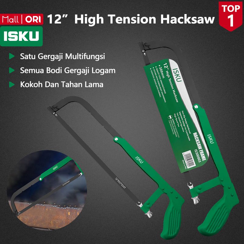 ISKU Gagang Gergaji Besi / Hacksaw Mini 12 Inch Stang Gergaji Besi Karet