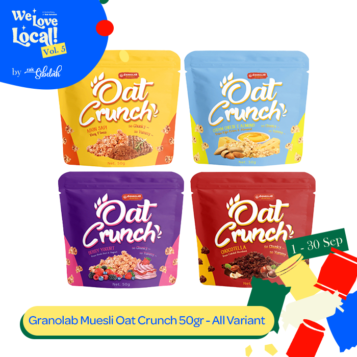 

Granolab Muesli Oat Crunch Cemilan Oats Organik 50gr - Chocotella | Berry Yogurt | Cheese Almond | Beef Floss