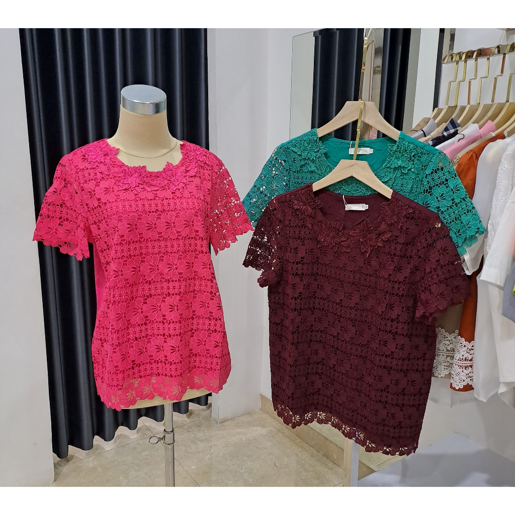 Baju Wanita Lansia Brukat Motif Bunga Blink-blink - A1206 Hijau, Merah, Pink