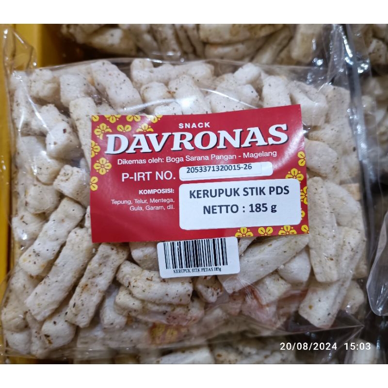 

Stik Pedas Melati/krupuk stik pedas Davronas 185gr khas Jogja Semarang Magelang Jateng