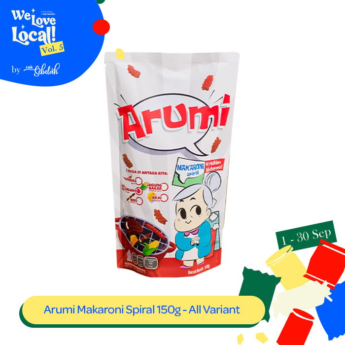 

Arumi Makaroni Spiral 150g - Snack Cemilan Asin Macaroni Renyah | Jagung Bakar | Keju | Balado | BBQ | Pedas