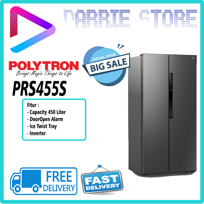 POLYTRON PRS455S KULKAS SIDE BY SIDE POLYTRON INVERTER PRS 455 PRS455