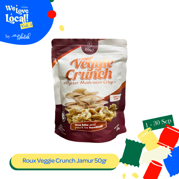 

Roux Veggie Oyster Mushroom Crisp 50g - Keripik Jamur Tiram Less Oil