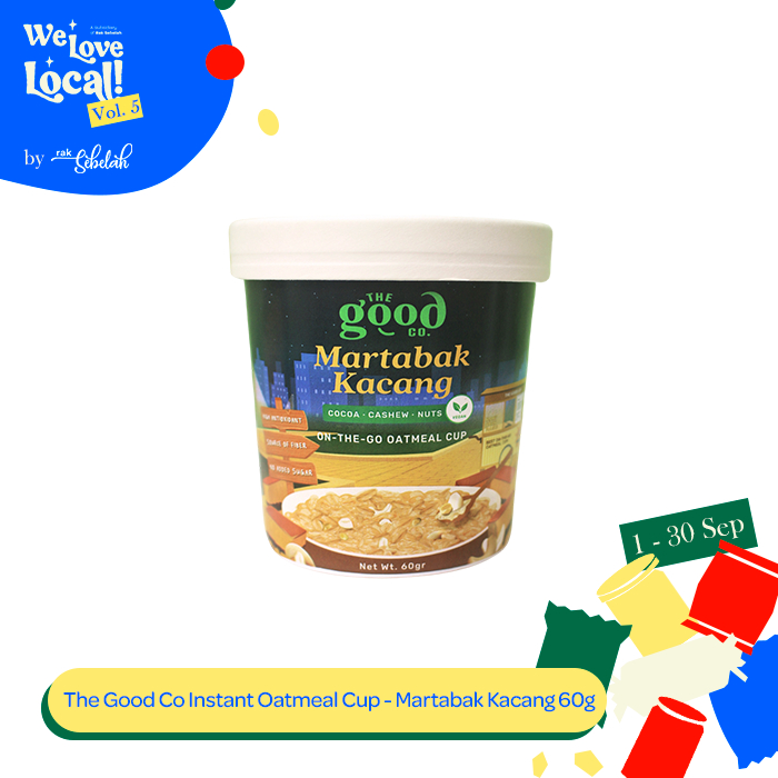 

The Good Co. Instant Oatmeal Cup Martabak Kacang 60g - Vegan | Lactose Free Oat | No Added Sugar | Tanpa Pengawet