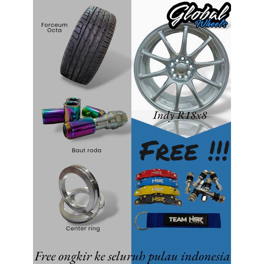 HSR indy velg mobil rush ring 18 lebar 8 pcd 5x100 dan 5x114,3 paket lengkap velg R18