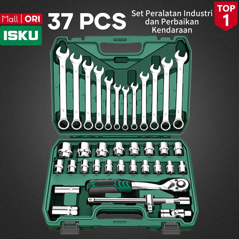 ISKU Tool Kit Set Kunci Sok set 37pcs 24gigi Kunci Pas Set Kunci Mata Sok Lengkap 37 pcs Kunci Shock