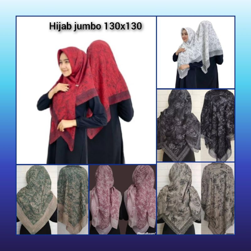 kerudung voal motif premium/jilbab segi empat motif jumbo 130x130