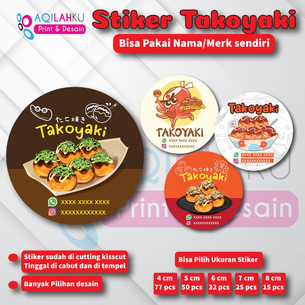 

[Isi 15-77 Pcs] Stiker Takoyaki | Sticker Makanan Takoyaki | Bisa Custom Nama
