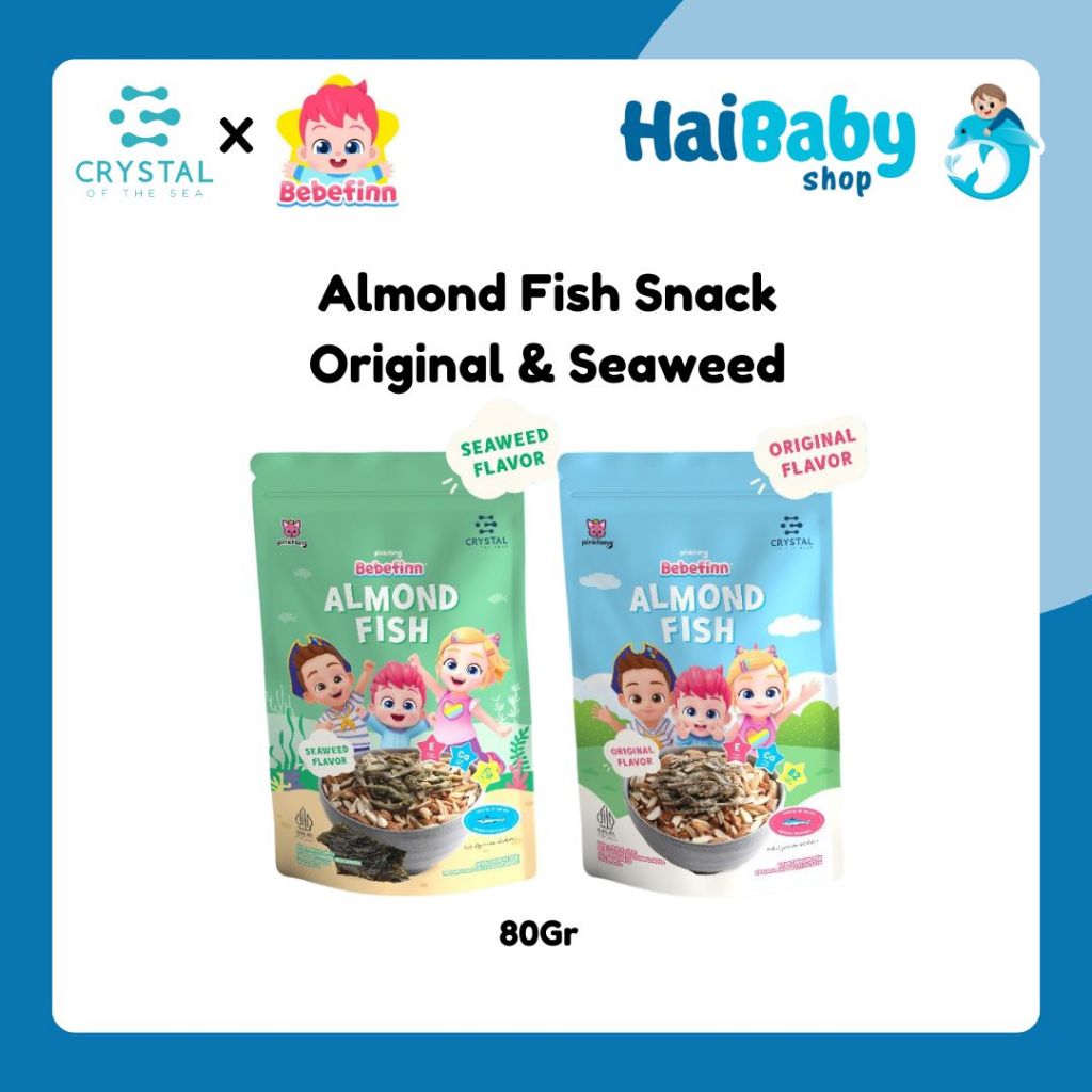 

Crystal of the Sea x Pinkfong Bebefinn Almond Fish Snack Original & Seaweed (80Gr)