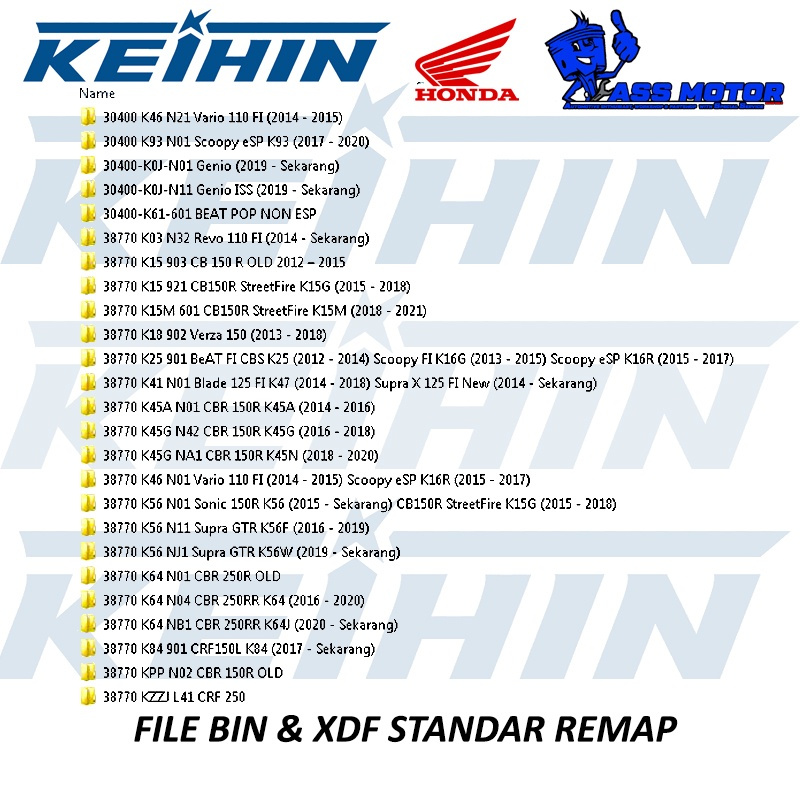 PROMO FILE REMAP HONDA KEIHIN BIN DAN XDF 33 SEPEDA MOTOR INDONESIA FILE BIN KEIHIN FILE XDF