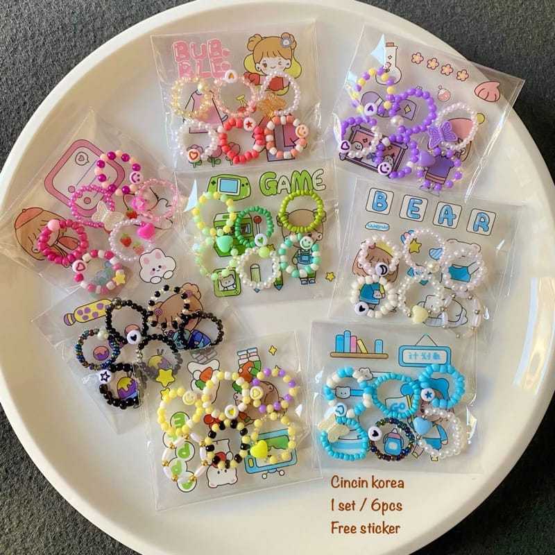 ISI 6 PCS CINCIN MANIK MANIK LUCU ALA WANITA KOREA