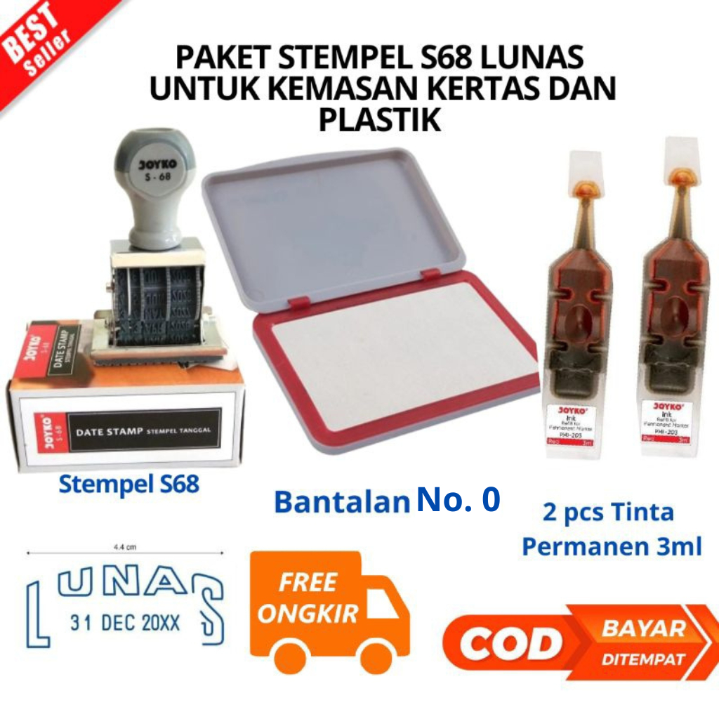 

[JIB] BAYAR DI TEMPAT PAKET Stempel Lunas & Tanggal Date Stamp dan bantalan S-68 JOYKO Artline Pyramid - S-68 /PCS & Tinta Permanen Refill Bak Stempel (Hitam) 3ml JOYKO SPI-13 Stamp Pad Ink [PBF]