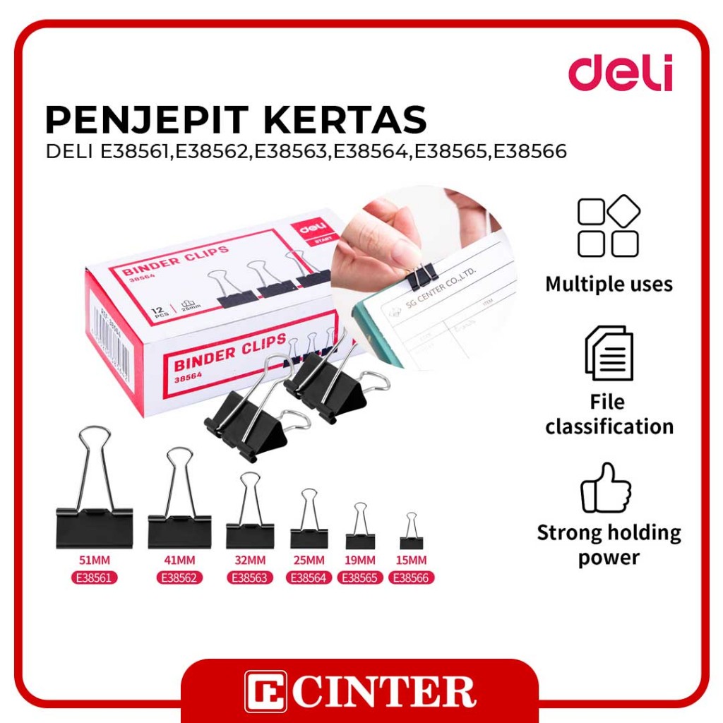 

DELI - PENJEPIT KERTAS LIPAT / PENJEPIT KERTAS / BINDER CLIP ( E38566, E38565, E38564, E38563, E38562, E38561)