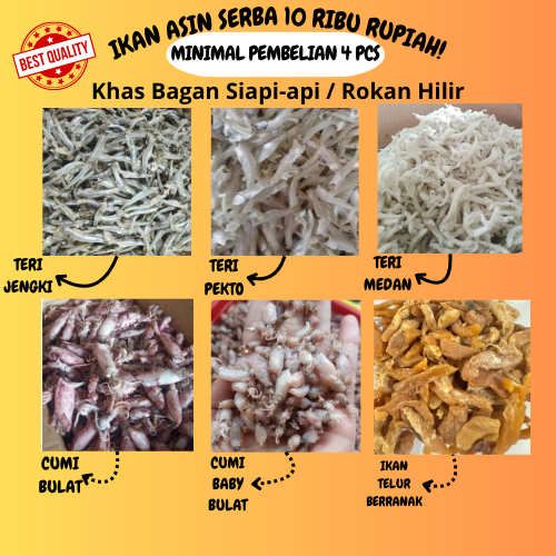 

IKAN ASIN Kering l Ikan Asin Murah l Ikan Asin Serba 10000 l Ikan Asin Teri Medan Bontio Gabus Samge Jambal Sepat Dendeng Peda Rebon
