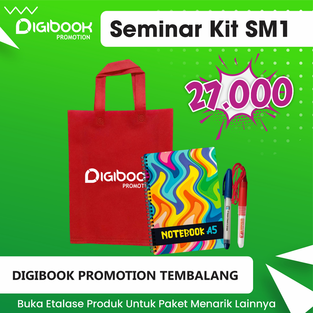 

Tas Spundbund, Notebook Spiral A5, Pulpen Bossjell/BossTali | Custom Paket Seminar Kit isi 3 | SM1