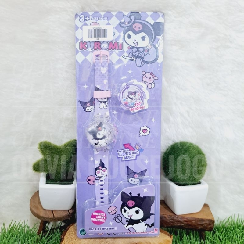Jam Tangan Anak Digital Lampu Putar LED Musik Kuromi Jam Tangan Anak Musik Kuromi Jam Tangan Digital