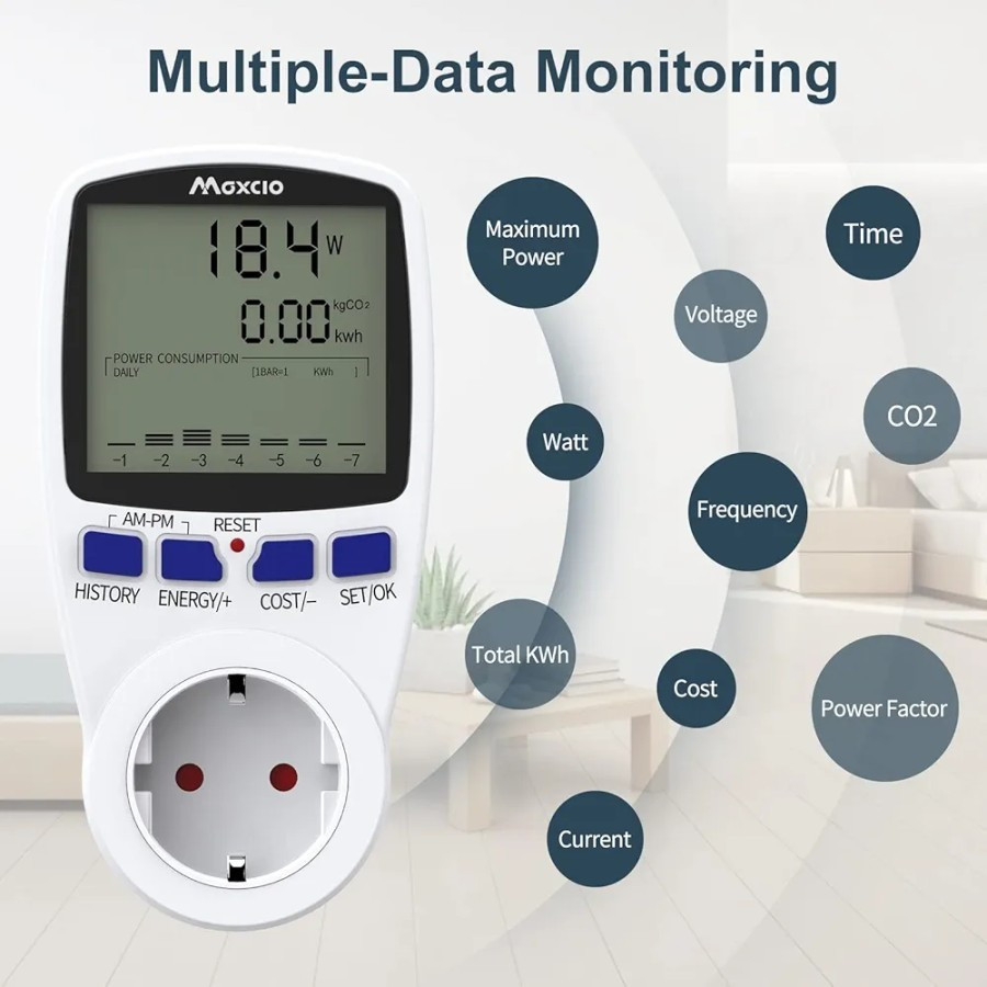 Socket Pengukur Energi Wattmeter Ganda Maxcio
