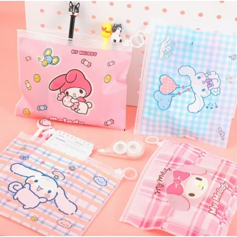 

POUCH ZIP LOCK / ZIP LOCK PLASTIK KARAKTER SANRIO / ZIPPER LOCK STATIONERY / TEMPAT PENSIL / KANTONG ZIPPER