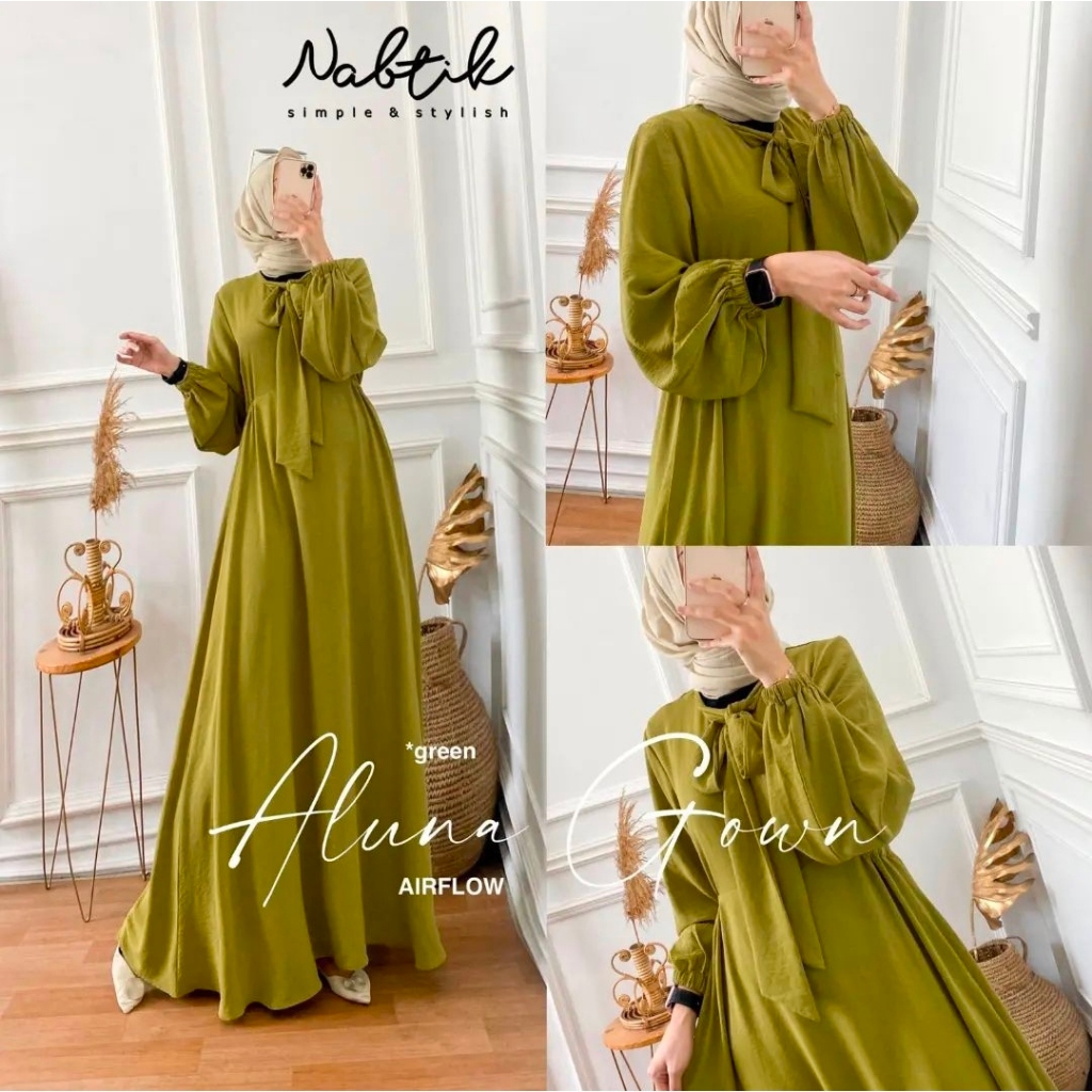 Gamis Aluna Crinkle Airflow/Aluna Maxy Gown Crinkle Airflow Baju Gamis Wanita Terbaru Kekinian