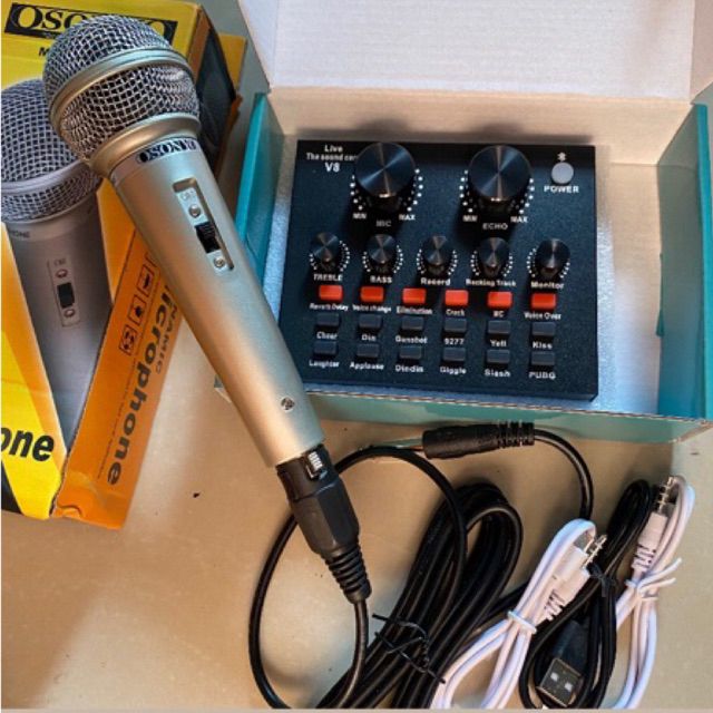 semut0012 Paket Karaoke Mixer Audio Soundcard V8 Bluetooth dan Mic Sony