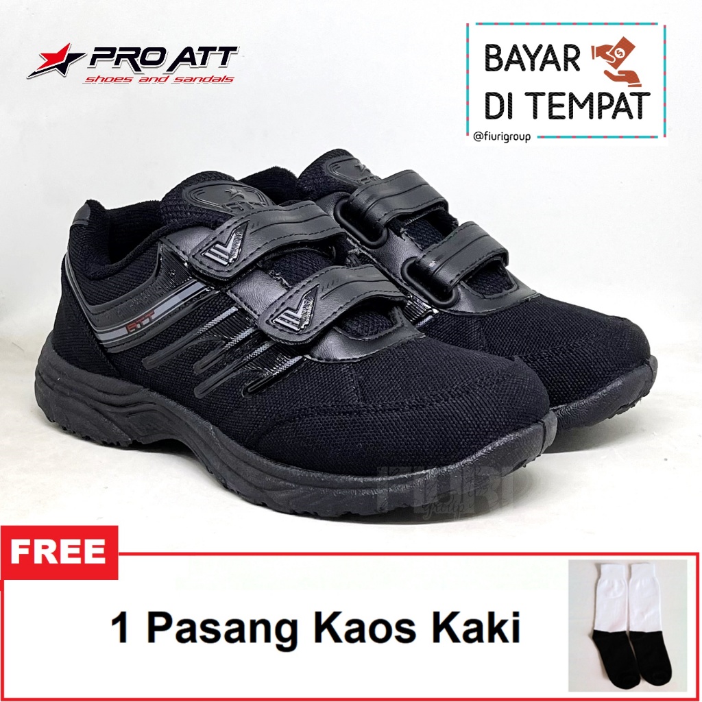 FIURI - PRO ATT ORIGINAL - OR V 30-37 FULL HITAM - SEPATU SNEAKERS PEREKAT KANVAS SOL KARET ANAK KEC