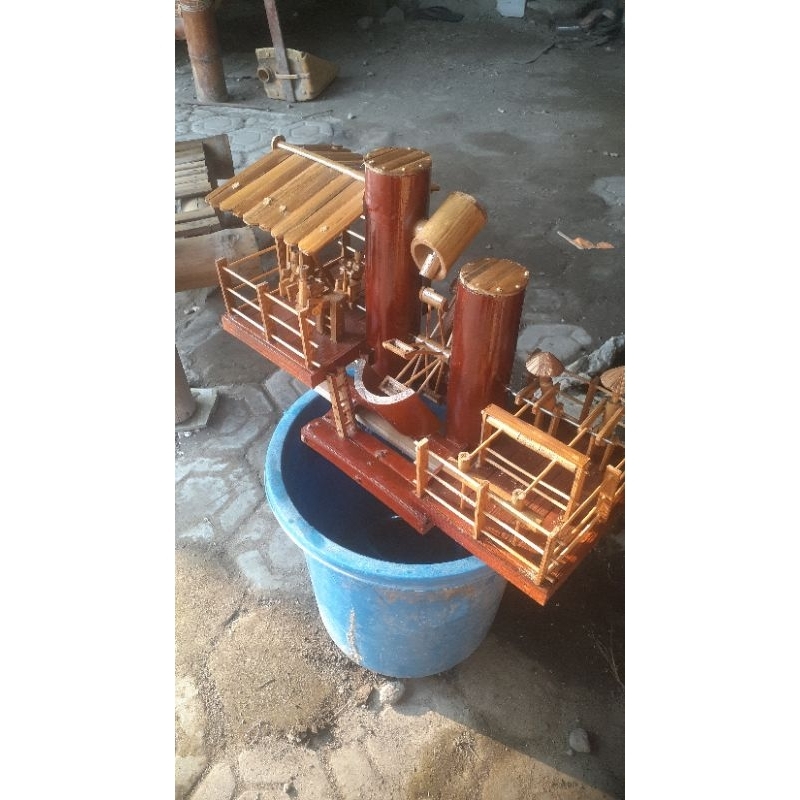 Kincir air bambu jungkat jungkit untuk kolam ikan/aquarium
