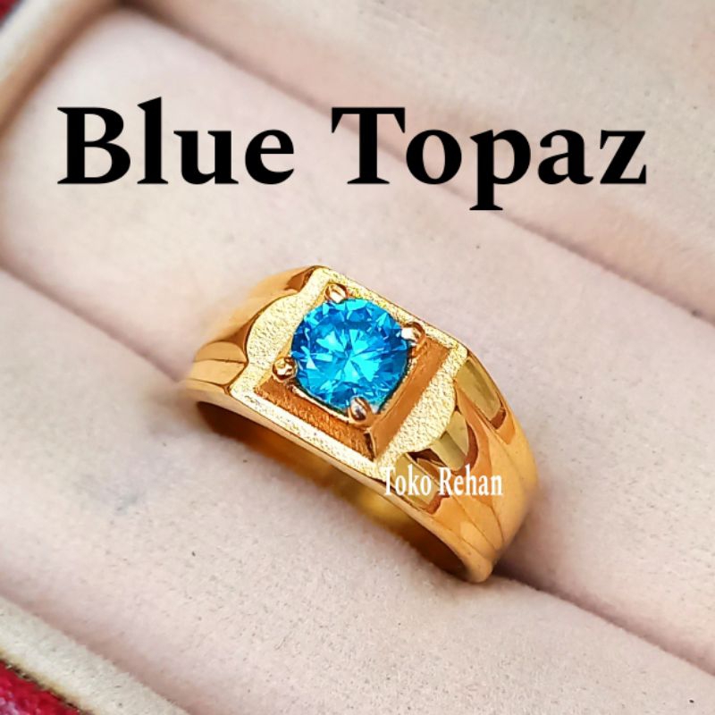 Cincin Batu Permata Blue Topaz  Minimalis Pria Dan Wanita