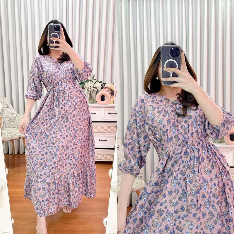 Dress V kancing 3 dress kancing korea | longdress 7/8