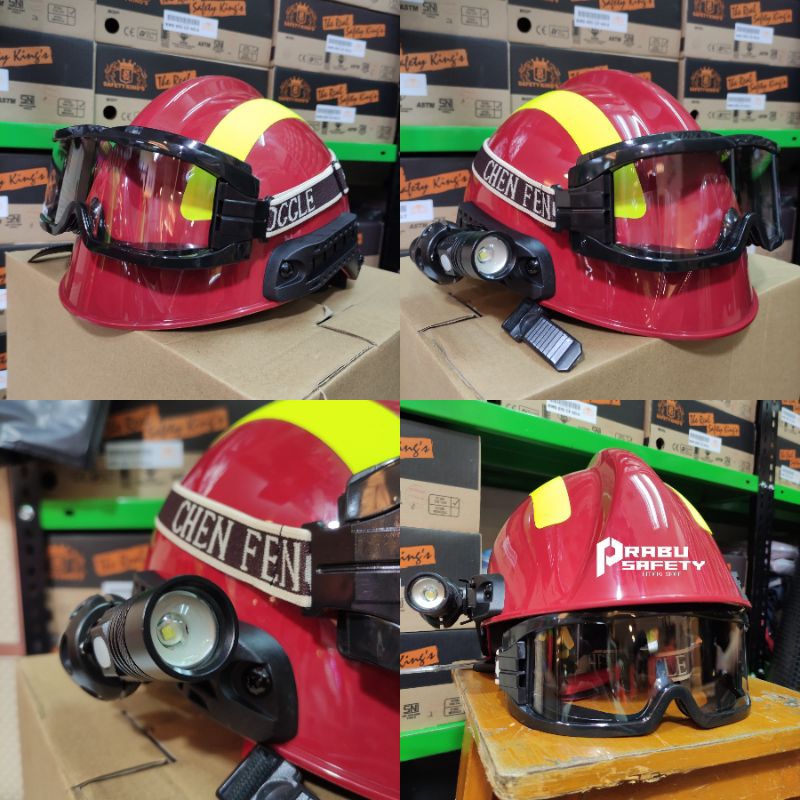 Helm Rescue Pemadam Model F2 Anben Fire Plus Senter - Kacamata Safety - Bracket Obor