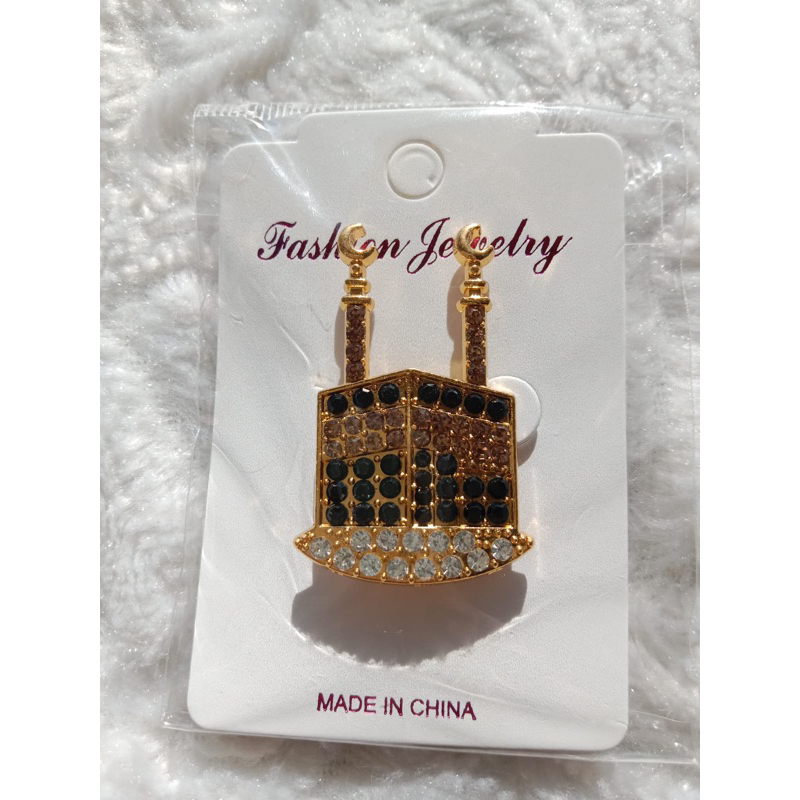 Bros Hijab pin kerudung motif Kabah dan masjid oleh oleh haji umroh