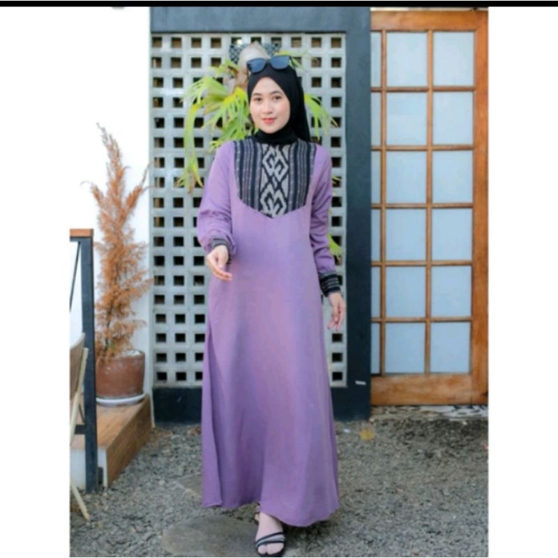 GAMIS TENUN WANITA, KOMBINASI SATIN, BAJU MUSLIM WANITA
