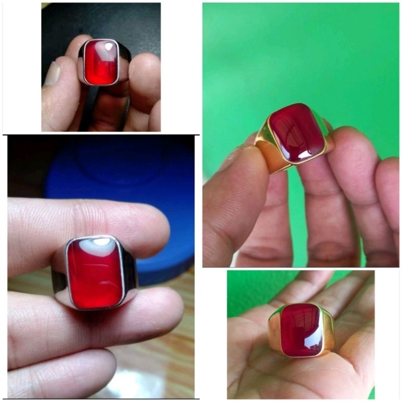 CINCIN BATU AKIK NATURAL RED BARON KOTAK RING TITANIUM TOP QUALITY