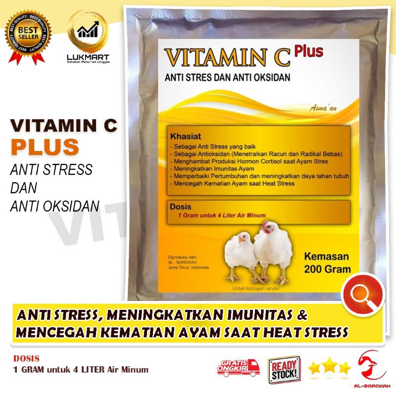 VITAMIN C - Obat Ayam Stres - Vitamin Ayam Broiler - Obat Ayam Broiler - Vitamin Pengemukan