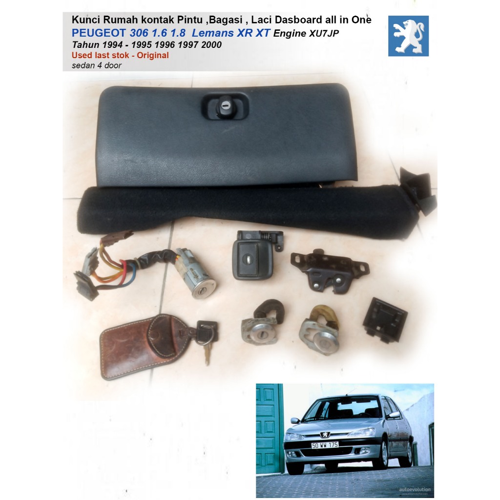 Kunci lengkap Peugeot 306 Kontak , pintu , bagasi , Laci Dasboard Original Fulset All in One