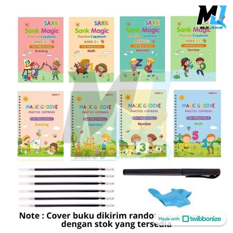 

1A Buku Ajaib Belajar Menulis Anak Latihan Menghitung Menggambar Tulis Huruf Dan Angka / Sank Magic Practice Writing Book / 1 Set Buku Isi 4 + Pulpen Buku Prasekolah Paud TK / Edukasi Hadiah Kado Ulang Tahun Anak Reuseable Alphabet Math Drawing Number ng