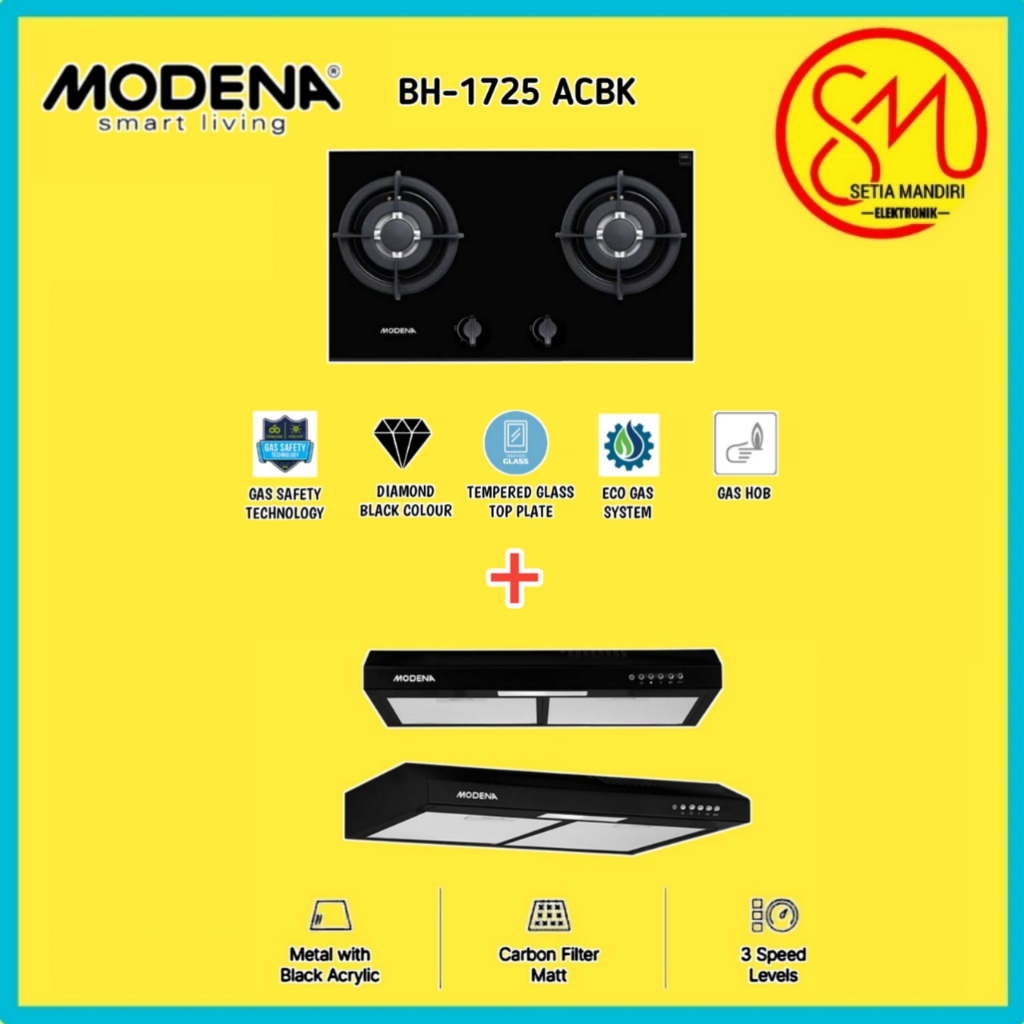 MODENA BH 1725 ACBK Kompor Tanam Built-In Hob Gas 70 cm 2 Burners CRISTA BH 1725 ACBK