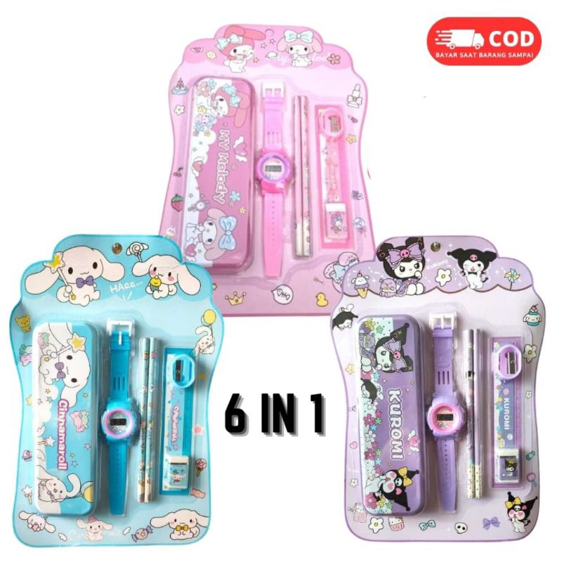 

Paket alat tulis set anak 7 in 1/Study set + jam tangan motif karakter/ATK
