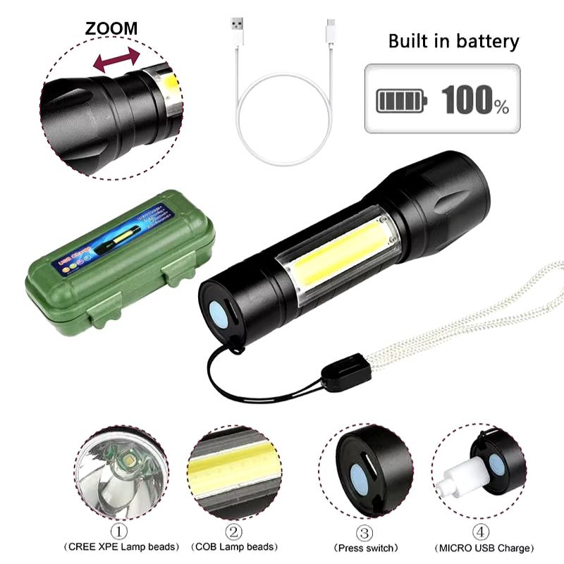 Senter Led Swat Mini Senter Police Original Bisa Zoom Senter Cac Charger